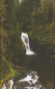 Preview wallpaper waterfall, rocks, stones, stream, moss, branches