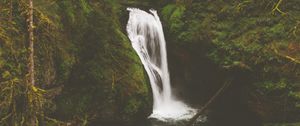 Preview wallpaper waterfall, rocks, stones, stream, moss, branches