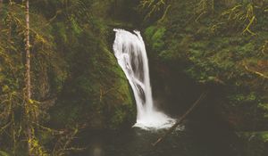 Preview wallpaper waterfall, rocks, stones, stream, moss, branches