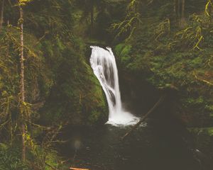 Preview wallpaper waterfall, rocks, stones, stream, moss, branches