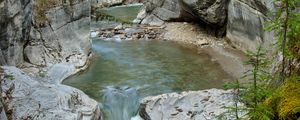 Preview wallpaper waterfall, rocks, stones, grass, moss