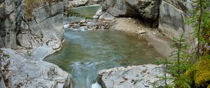 Preview wallpaper waterfall, rocks, stones, grass, moss