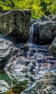 Preview wallpaper waterfall, rocks, stones, water, stream, trees