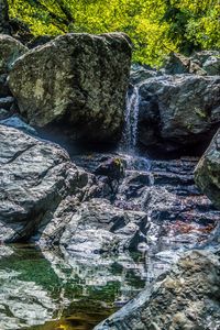 Preview wallpaper waterfall, rocks, stones, water, stream, trees