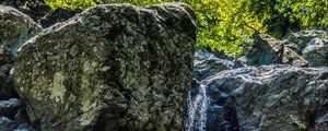 Preview wallpaper waterfall, rocks, stones, water, stream, trees