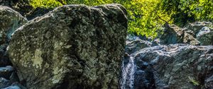 Preview wallpaper waterfall, rocks, stones, water, stream, trees
