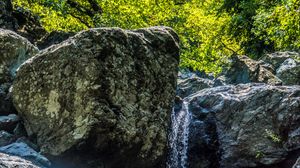 Preview wallpaper waterfall, rocks, stones, water, stream, trees
