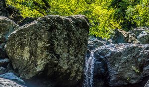 Preview wallpaper waterfall, rocks, stones, water, stream, trees