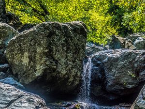 Preview wallpaper waterfall, rocks, stones, water, stream, trees