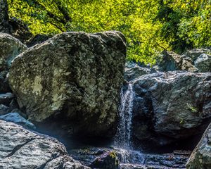 Preview wallpaper waterfall, rocks, stones, water, stream, trees