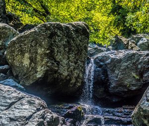 Preview wallpaper waterfall, rocks, stones, water, stream, trees