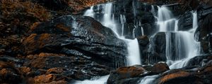 Preview wallpaper waterfall, rocks, stones, stream, water, spray