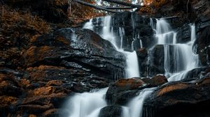 Preview wallpaper waterfall, rocks, stones, stream, water, spray
