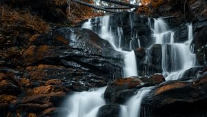 Preview wallpaper waterfall, rocks, stones, stream, water, spray