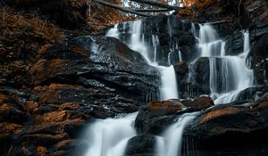 Preview wallpaper waterfall, rocks, stones, stream, water, spray