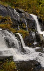 Preview wallpaper waterfall, rocks, stones, stream, grass