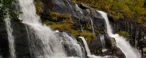 Preview wallpaper waterfall, rocks, stones, stream, grass