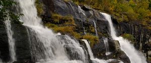 Preview wallpaper waterfall, rocks, stones, stream, grass