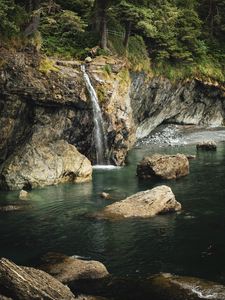 Preview wallpaper waterfall, rocks, stones, water, trees, landscape