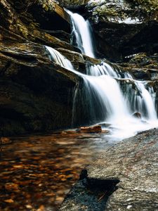 Preview wallpaper waterfall, rocks, stones, water, cascade, splashes