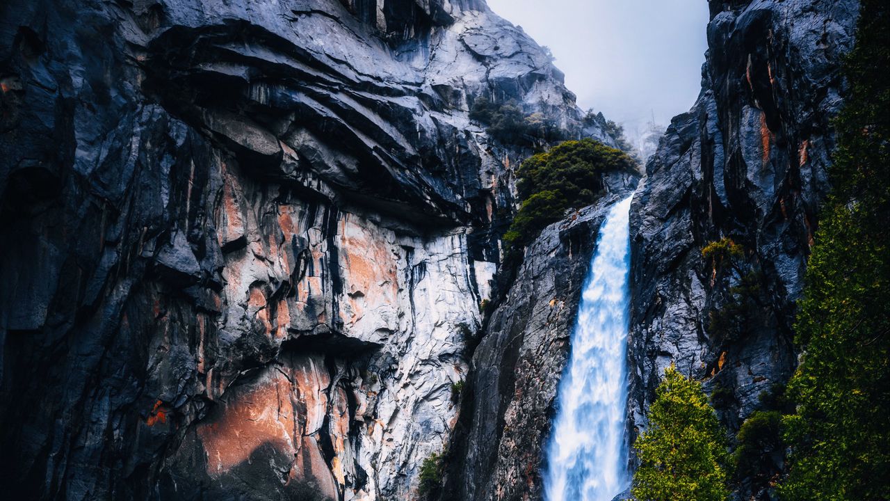 Wallpaper waterfall, rocks, stones, trees, landscape