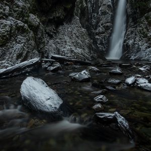 Preview wallpaper waterfall, rocks, stones, nature, landscape