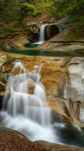Preview wallpaper waterfall, rocks, stream, spray, trees