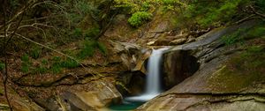 Preview wallpaper waterfall, rocks, stream, spray, trees