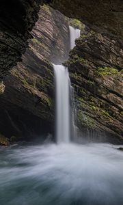 Preview wallpaper waterfall, rocks, stream, cave