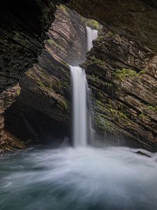 Preview wallpaper waterfall, rocks, stream, cave