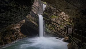 Preview wallpaper waterfall, rocks, stream, cave