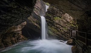 Preview wallpaper waterfall, rocks, stream, cave