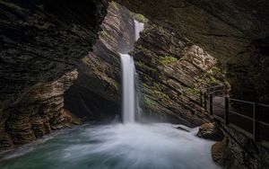 Preview wallpaper waterfall, rocks, stream, cave