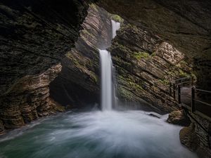 Preview wallpaper waterfall, rocks, stream, cave