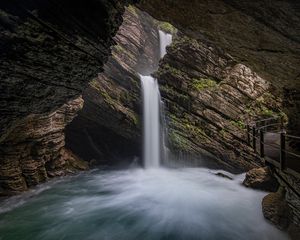 Preview wallpaper waterfall, rocks, stream, cave