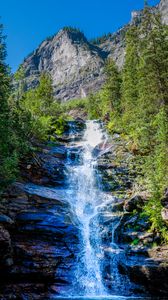 Preview wallpaper waterfall, rocks, stream, trees, water