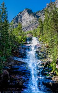 Preview wallpaper waterfall, rocks, stream, trees, water