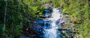 Preview wallpaper waterfall, rocks, stream, trees, water