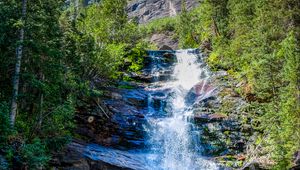 Preview wallpaper waterfall, rocks, stream, trees, water