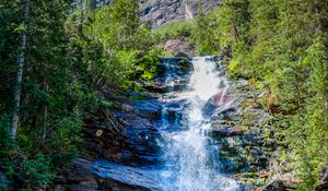 Preview wallpaper waterfall, rocks, stream, trees, water