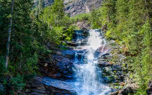 Preview wallpaper waterfall, rocks, stream, trees, water