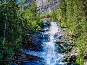 Preview wallpaper waterfall, rocks, stream, trees, water