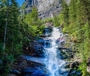 Preview wallpaper waterfall, rocks, stream, trees, water