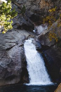 Preview wallpaper waterfall, rocks, stream, water, branches