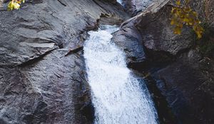 Preview wallpaper waterfall, rocks, stream, water, branches
