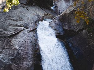 Preview wallpaper waterfall, rocks, stream, water, branches