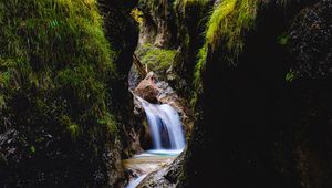 Preview wallpaper waterfall, rocks, stream, water, grass