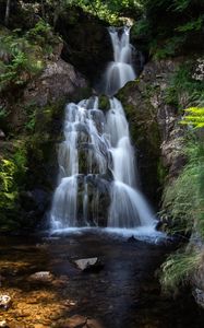 Preview wallpaper waterfall, rocks, stream, stones, branches