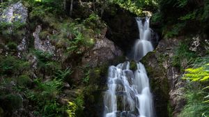 Preview wallpaper waterfall, rocks, stream, stones, branches