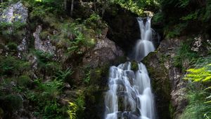 Preview wallpaper waterfall, rocks, stream, stones, branches